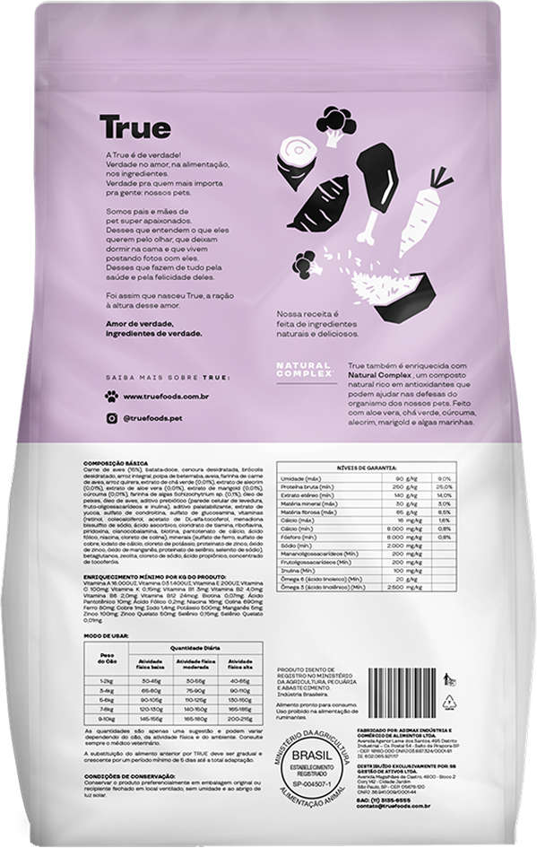Ração Natural True para Cães Adultos Raças Pequenas - 2,5Kg