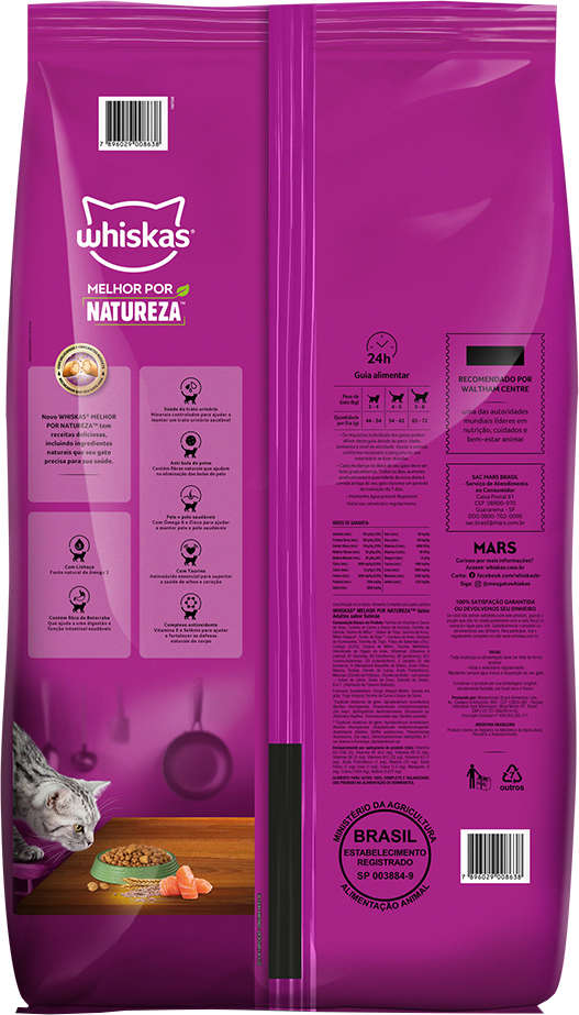 Ração Whiskas Melhor Por Natureza Salmão Gatos Adultos - 10,1Kg