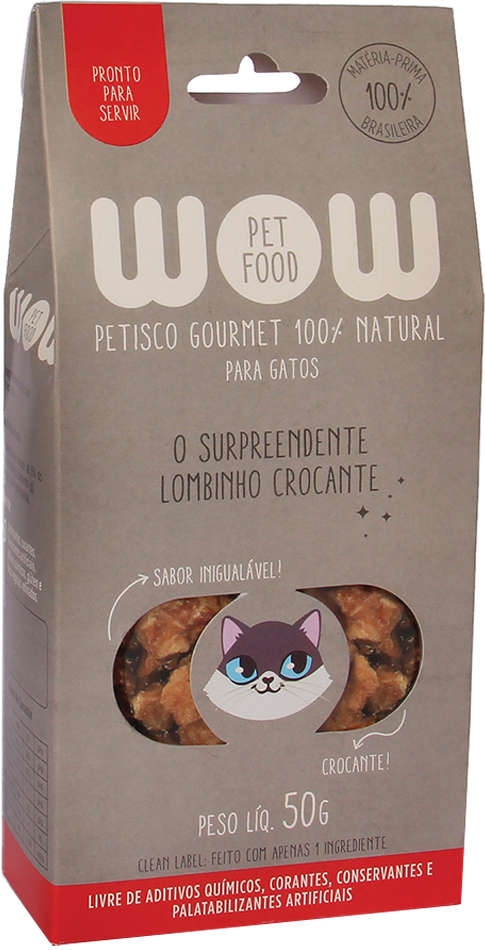 Petisco WOW Pet Food Super Premium para Gatos Sabor Lombinho Crocante - 50g