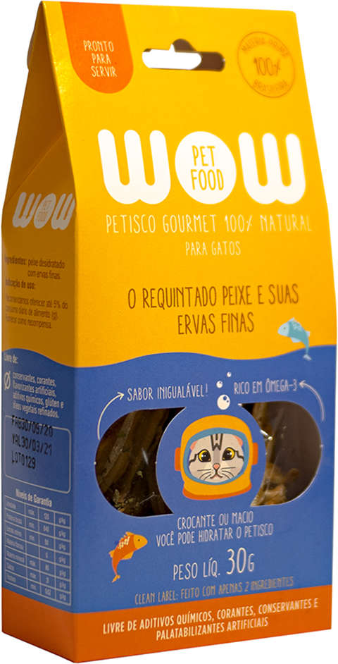 Petisco WOW Pet Food Super Premium para Gatos Sabor Peixe e Ervas Finas - 30g
