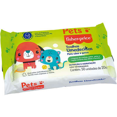 Toalhas Umedecidas Pets Fisher Price para Cães e Gatos”