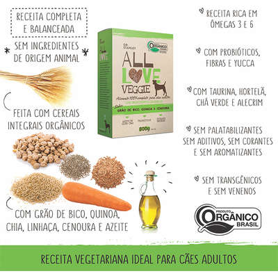 Ração Orgânica All Love Veggie Sabor Grão de Bico, Quinoa & Cenoura para Cães Adultos