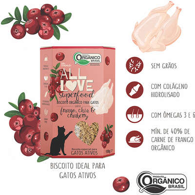 Biscoito Orgânico All Love Superfood Frango, Chia & Cranberry para Gatos