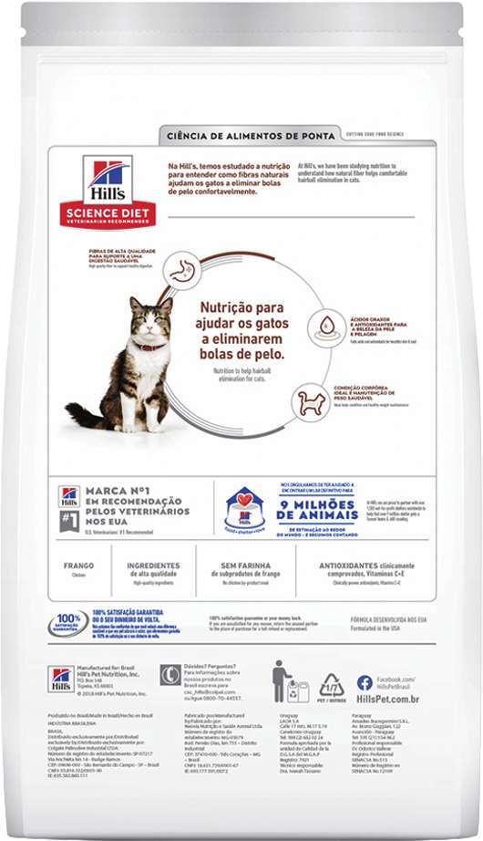 Ração Seca Hill's Science Diet Controle Bolas de Pelo para Gatos Adultos - 3Kg