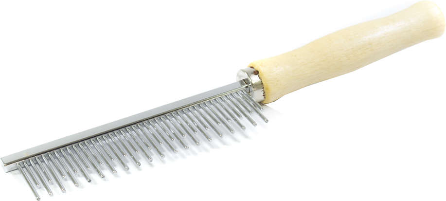 Pente em Aço The Pets Brasil com 20/20 Dentes Longo/Curto e Cabo de Madeira - Tam. Único