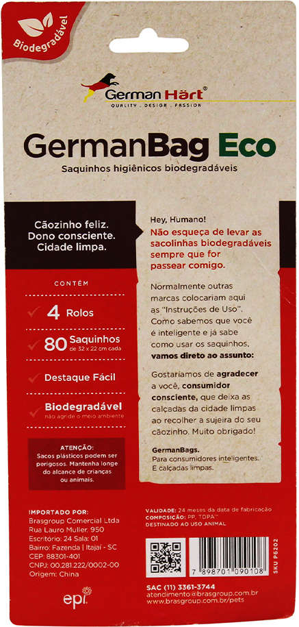 Refil Saquinhos Higienicos Cata-Caca GermanHart Biodegradável e Ecológico Folhas - 4 Unidades