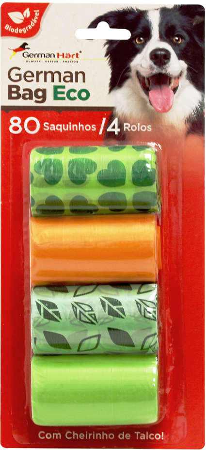 Refil Saquinhos Higienicos Cata-Caca GermanHart Biodegradável e Ecológico Folhas - 4 Unidades