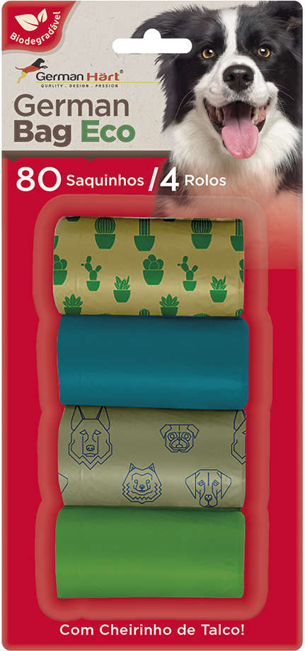 Refil Saquinhos Higienicos Cata-Caca GermanHart Biodegradável e Ecológico Cactos - 4 Unidades