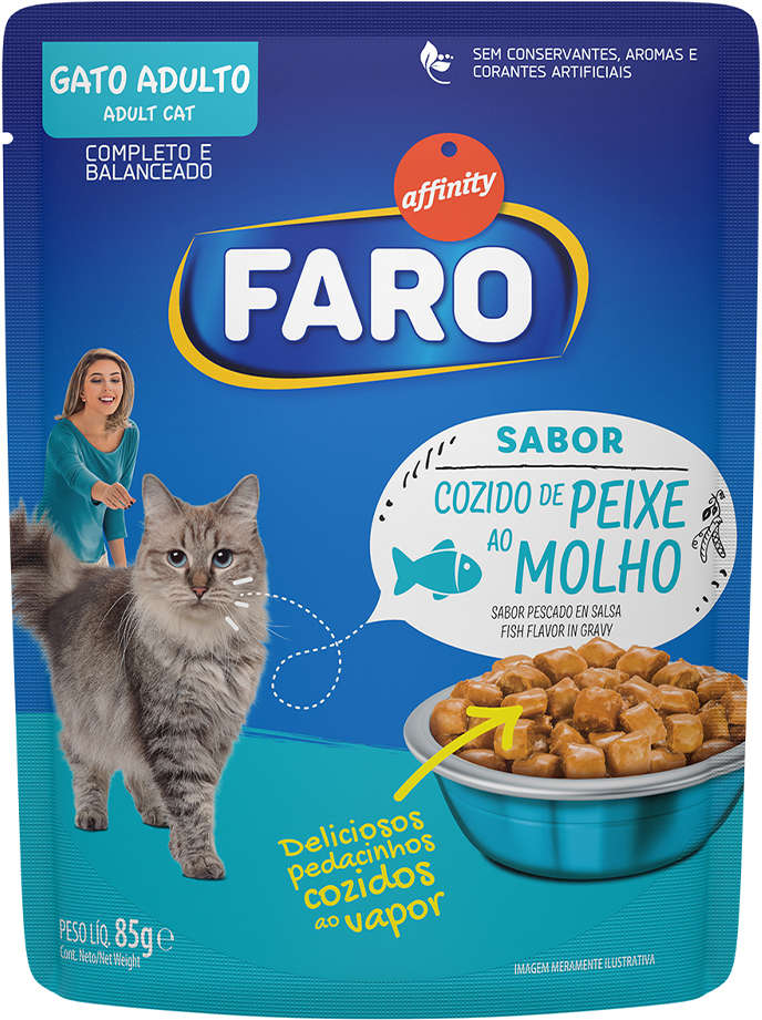 Ração Úmida Faro Cozido de Peixe ao Molho para Gatos Adultos - 85 g