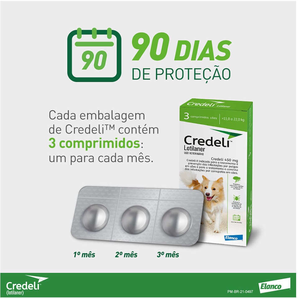 Antipulgas e Carrapatos Credeli 450 mg para Cães de 11 a 22Kg - 3 Comprimidos