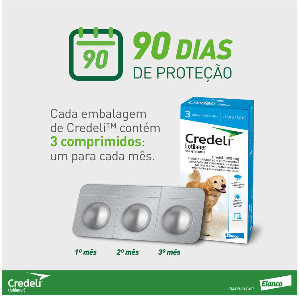 Antipulgas e Carrapatos Credeli 900 mg para Cães de 22 a 45Kg - 3 Comprimidos