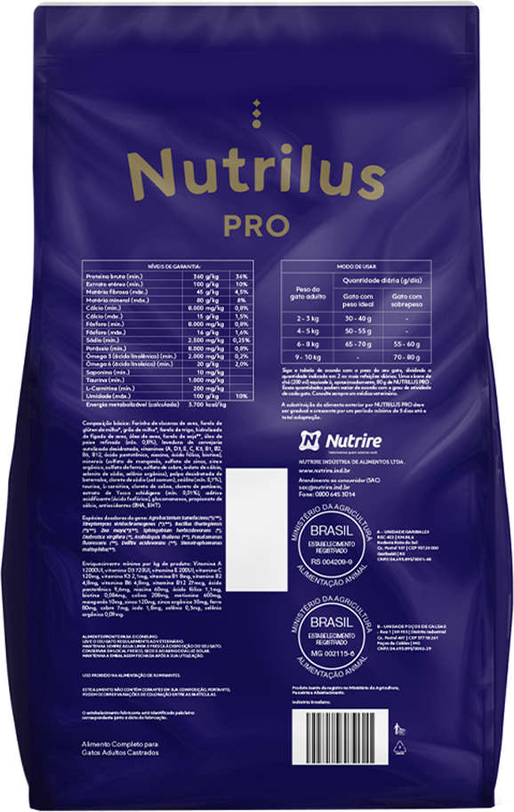 Ração Nutrilus Pro+ Frango para Gatos Adultos Castrados - 10,1Kg