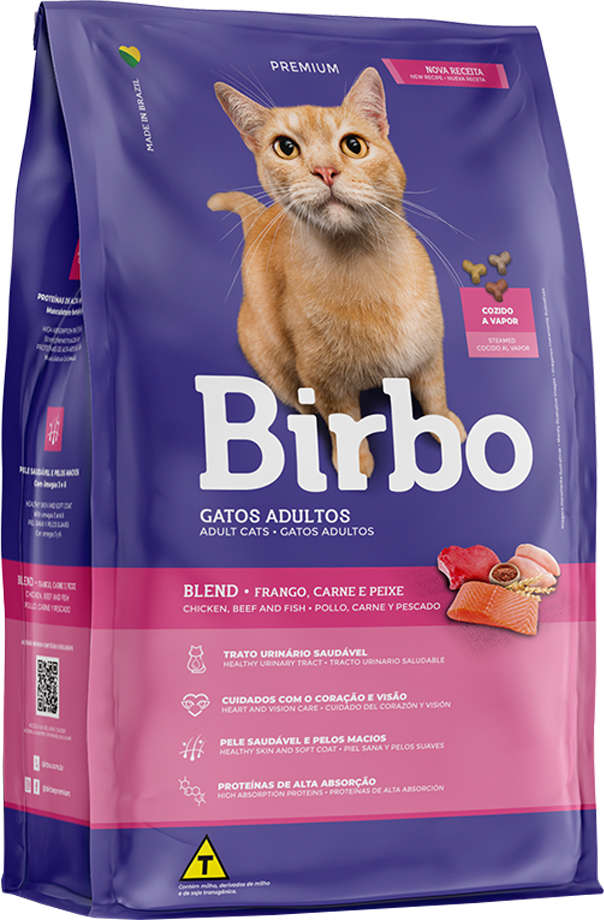 Ração Seca Birbo Frango, Carne e Peixe para Gatos Adultos - 1Kg