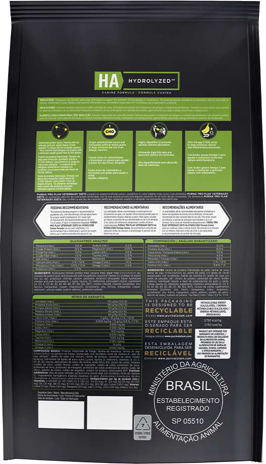 Ração Seca Nestlé Purina Pro Plan Veterinary Diets HA Hydrolyzed para Cães - 7,5Kg