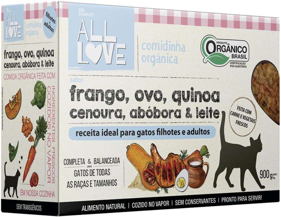 Comidinha Orgânica All Love Frango, Ovo, Quinoa, Cenoura, Abóbora & Leite para Gatos - 900 g