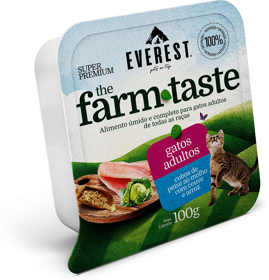 Ração Úmida Everest The Farm Taste Cubos de Peixe ao Molho com Couve e Arroz para Gatos - 100 g