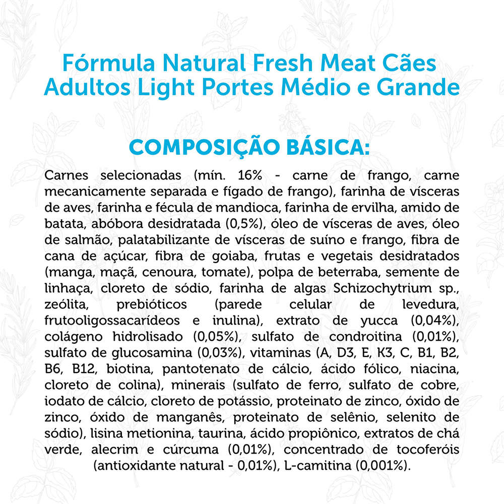 Ração Seca Fórmula Natural Fresh Meat Cães Light Raças Médias e Grandes - 12Kg