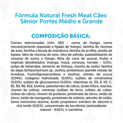 Ração Seca Fórmula Natural Fresh Meat Cães Sênior Raças Médias e Grandes