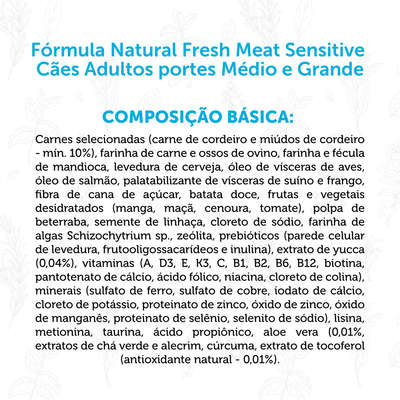 Ração Seca Fórmula Natural Fresh Meat Sensitive Cães Adultos Portes Médio e Grande