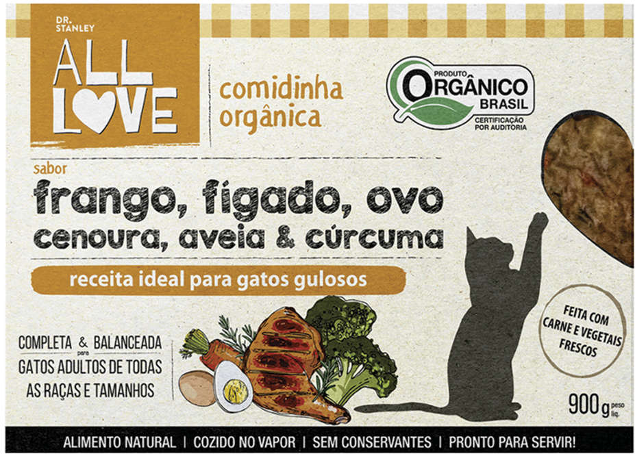 Comidinha Orgânica All Love Frango, Ovo, Brocólis, Aveia & Cúrcuma para Gatos - 900 g