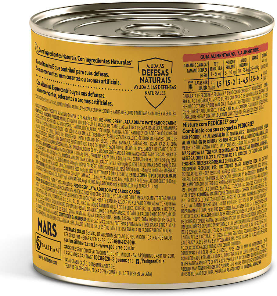 Ração Pedigree Lata Patê de Carne para Cães Adultos - 280 g