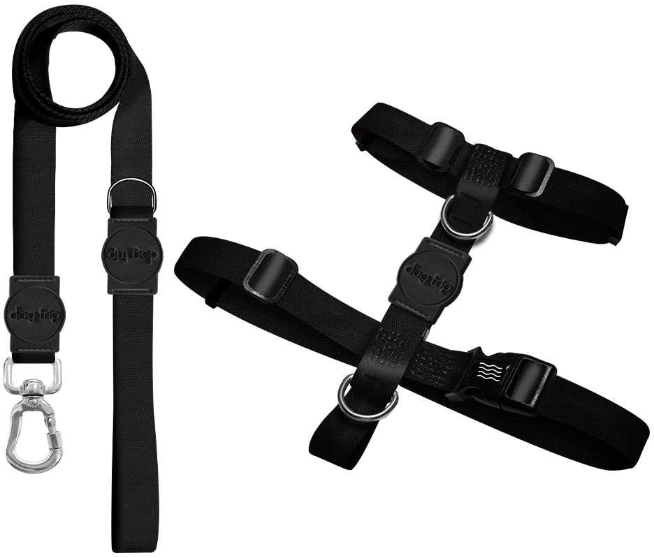 Kit Guia Premium + Peitoral H Dog Trip Brasil Classic Black para Cães - Tam. M