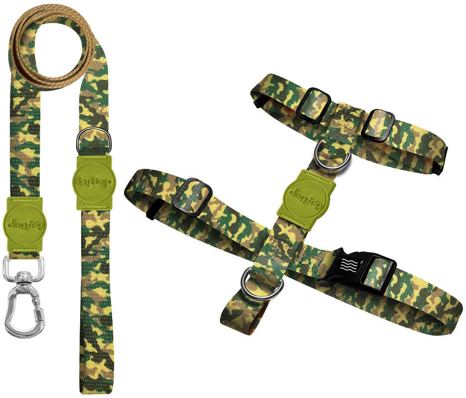Kit Guia Premium + Peitoral H Dog Trip Brasil Masked para Cães - Tam. G