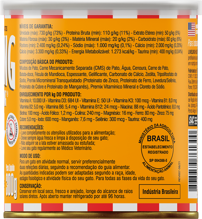 Alimento Natural Livelong Pato para Gatos - 300 g
