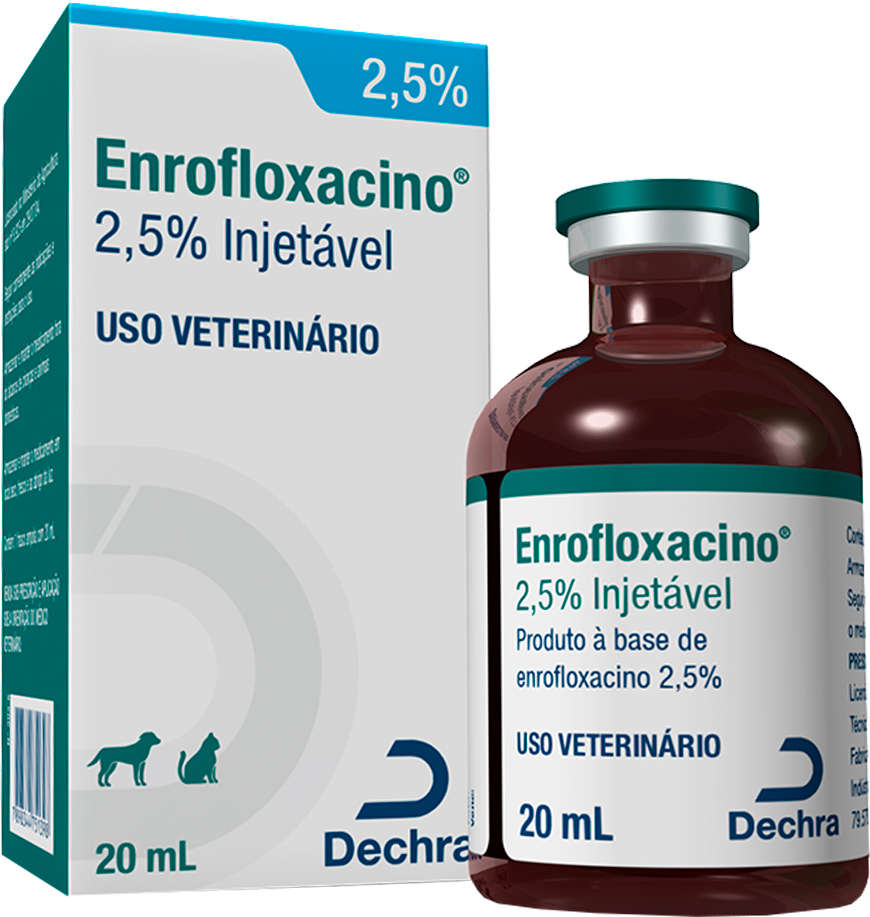 Antibiótico Dechra Enrofloxacino 2,5% Injetável para Cães e Gatos - 20 mL