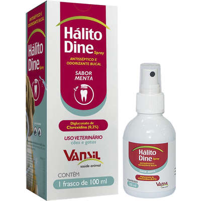 Antisséptico e Odorizante Bucal Vansil Hálito Dine Menta para Cães e Gatos