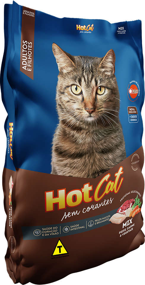 Ração Seca Hot Cat Mix Sem Corantes para Gatos Filhotes e Adultos - 20Kg