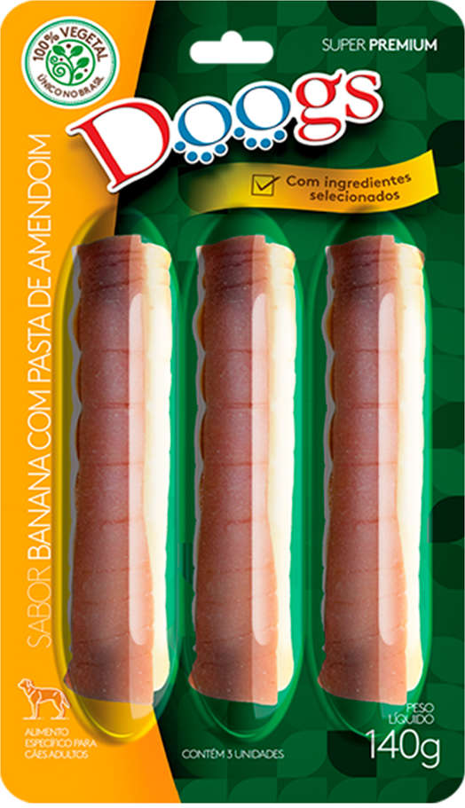 Petisco Doogs Super Premium para Cães Adultos Sabor Banana com Pasta de Amendoim - 140g