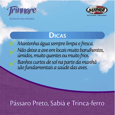 Ração Trinnare para Pássaro Preto, Sabiá e Trinca Ferro