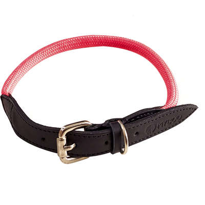 Coleira Leather Rope Pink com Mosquetão Prata para Cães