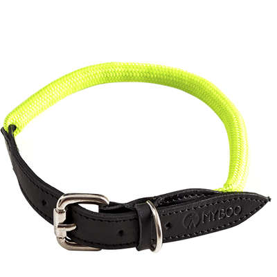 Coleira Leather Rope Verde com Mosquetão Prata para Cães
