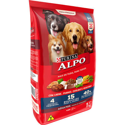 Ração Seca Nestlé Purina Alpo Carne, Frango, Cereais e Vegetais para Cães Adultos
