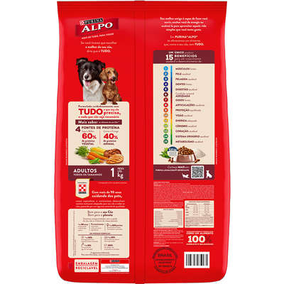 Ração Seca Nestlé Purina Alpo Carne, Frango, Cereais e Vegetais para Cães Adultos