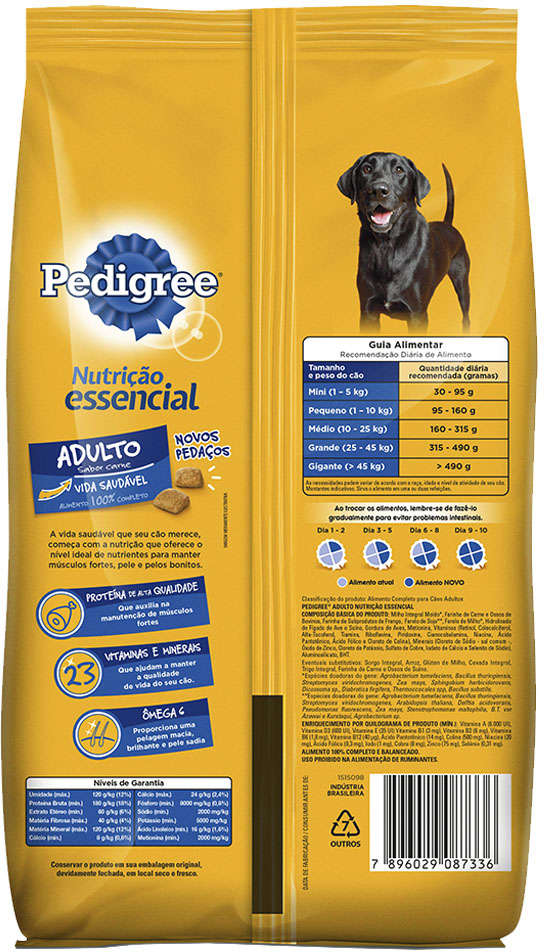 Ração Seca Pedigree Nutrição Essencial Carne para Cães Adultos Raças Médias e Grandes - 900 g