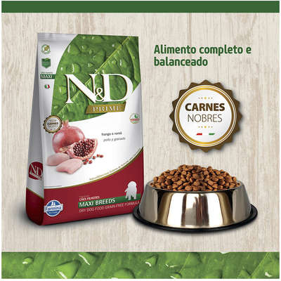 Ração Farmina N&D Prime Frango e Romã Cães Filhotes Raças Grandes