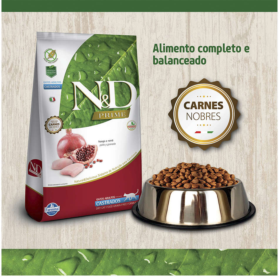 Ração Farmina N&D Prime Frango e Romã Gatos Adultos Castrados - 7,5Kg