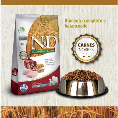 Ração Farmina N&D Ancestral Grain Frango Cães Idosos Raças Médias