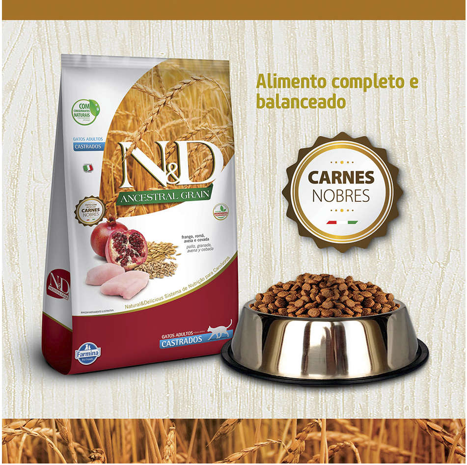 Ração Farmina N&D Ancestral Grain Frango Gatos Adultos Castrados - 7,5Kg