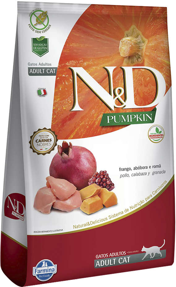 Ração Farmina N&D Pumpkin Frango, Abóbora e Romã para Gatos Adultos - 7,5Kg