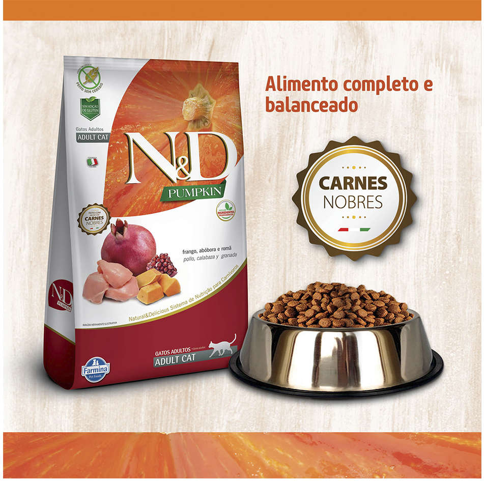 Ração Farmina N&D Pumpkin Frango, Abóbora e Romã para Gatos Adultos - 7,5Kg