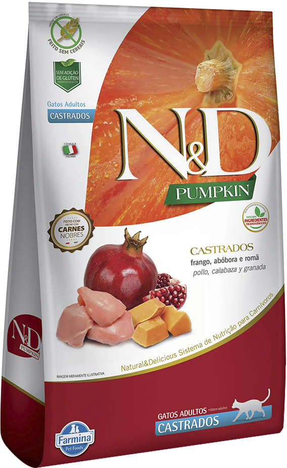 Ração Farmina N&D Pumpkin Frango, Abóbora e Romã para Gatos Adultos Castrados - 1,5Kg
