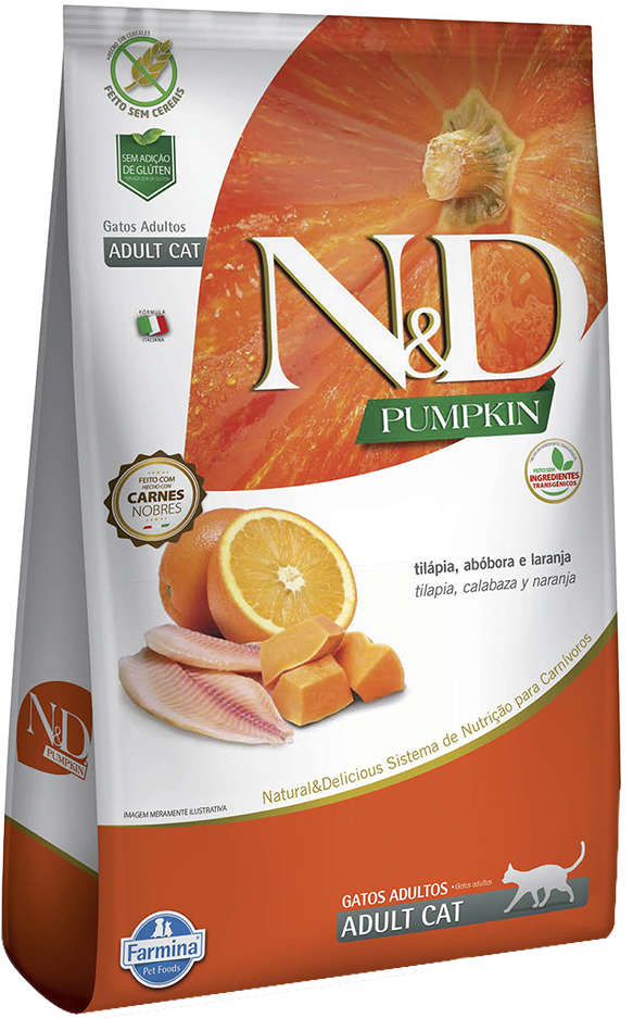 Ração Farmina N&D Pumpkin Tilápia, Abóbora e Laranja para Gatos Adultos - 1,5Kg