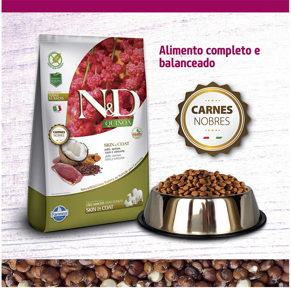Ração Farmina N&D Quinoa Skin & Coat Pato para Cães Adultos de Todas as Raças - 10,1Kg