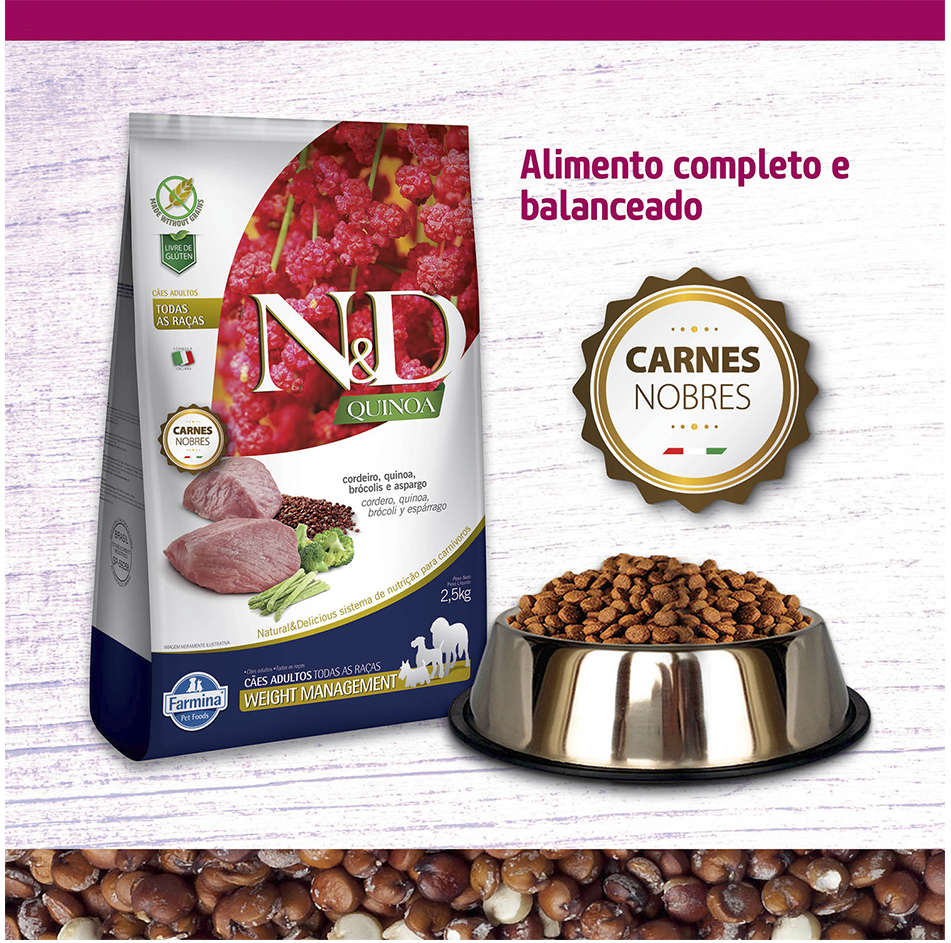 Ração Farmina N&D Quinoa Weight Management Cordeiro para Cães Adultos de Todas as Raças - 10,1Kg