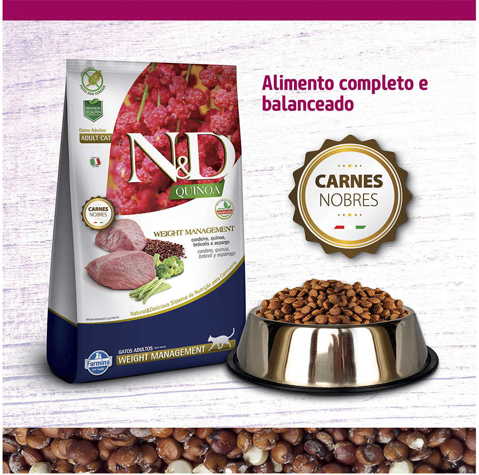 Ração Farmina N&D Quinoa Weight Management Cordeiro para Gatos Adultos - 7,5Kg