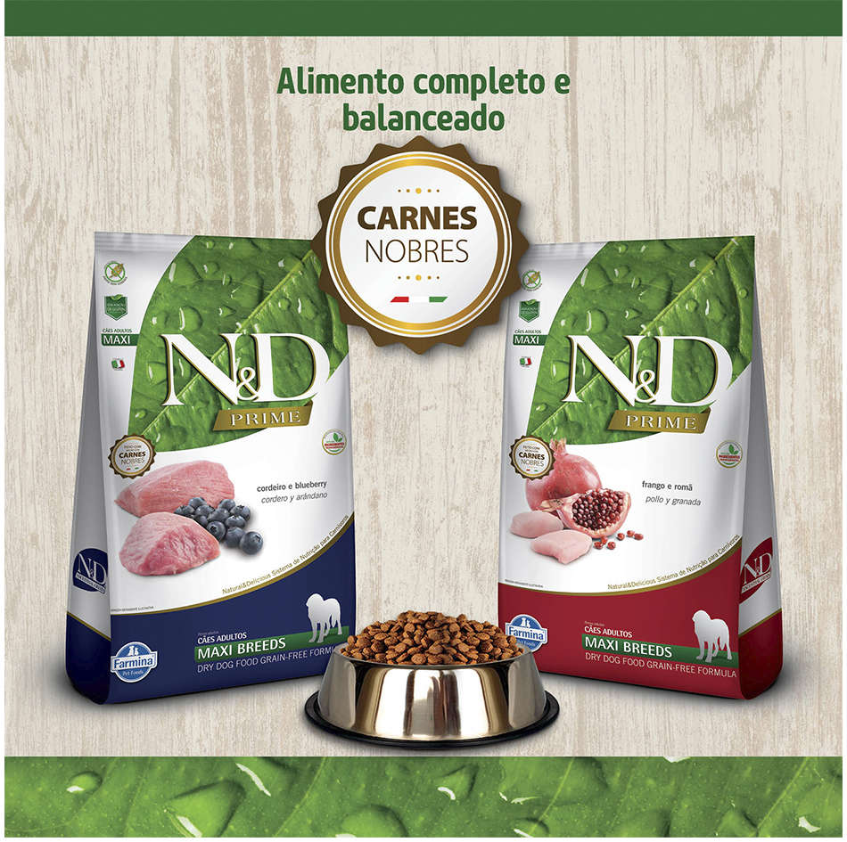 Ração Farmina N&D Prime Cordeiro e Blueberry Cães Adultos Raças Grandes - 10,1Kg